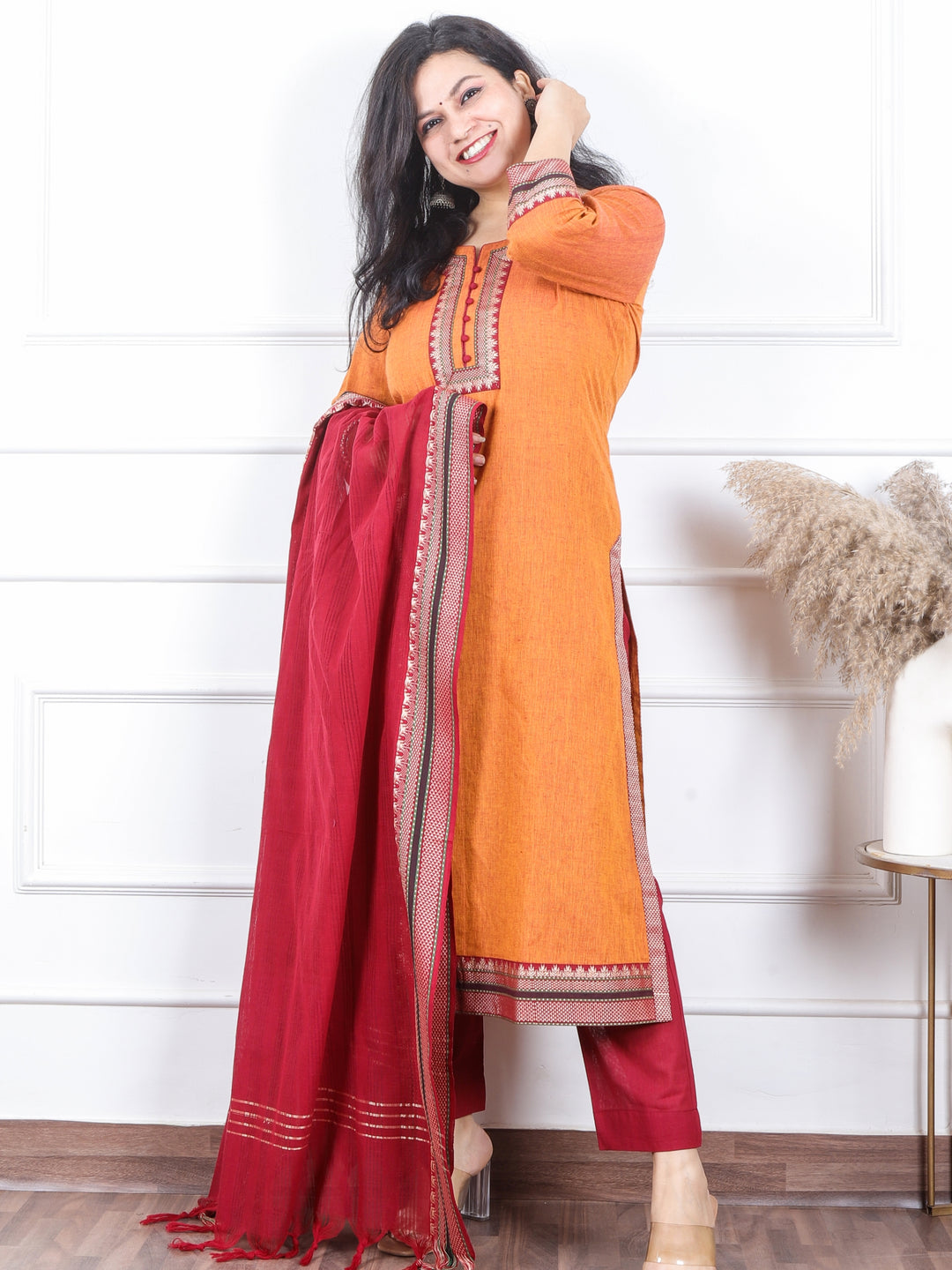 Iktaara Marigold Yellow South Cotton Temple Hem 3 Piece Set