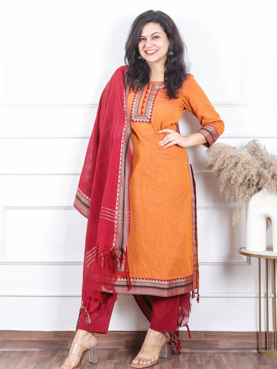 Iktaara Marigold Yellow South Cotton Temple Hem 3 Piece Set