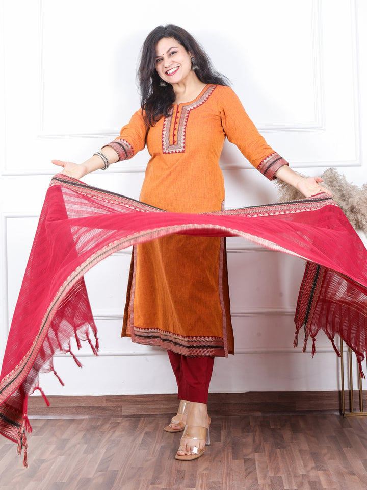 Iktaara Marigold Yellow South Cotton Temple Hem 3 Piece Set