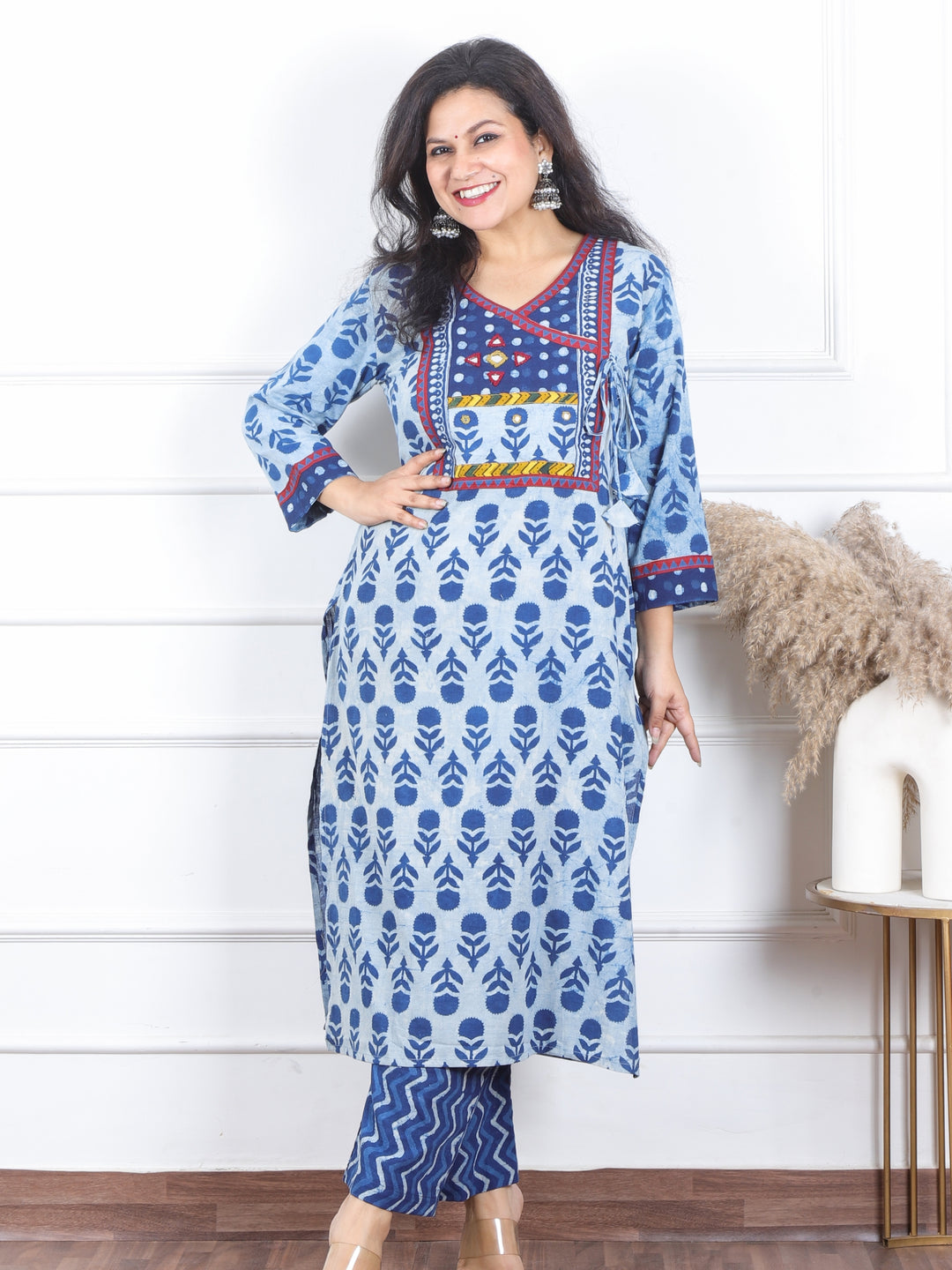 Subhranti Indigo Blue Dabu Printed Kutch Neck Work Cotton 2 Piece Set