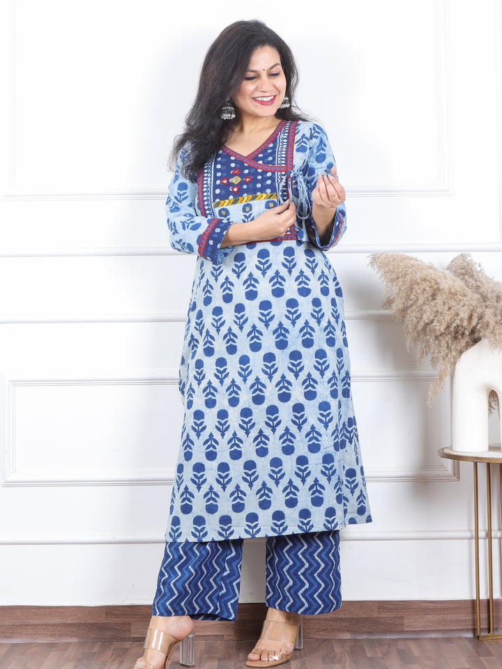 Subhranti Indigo Blue Dabu Printed Kutch Neck Work Cotton 2 Piece Set