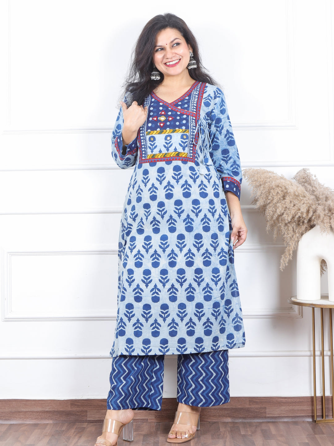 Subhranti Indigo Blue Dabu Printed Kutch Neck Work Cotton 2 Piece Set