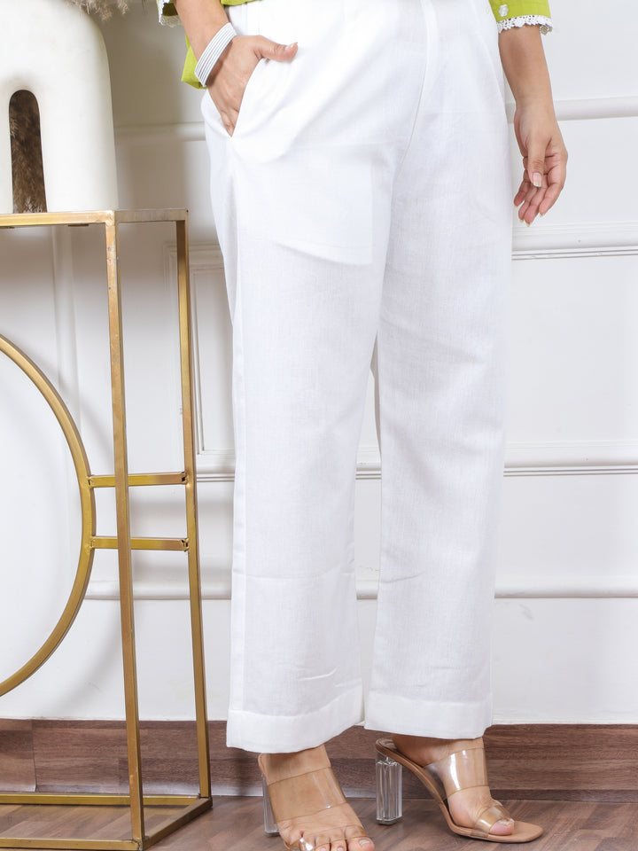 Roop Pearl White Plain Cotton Flex Bottom