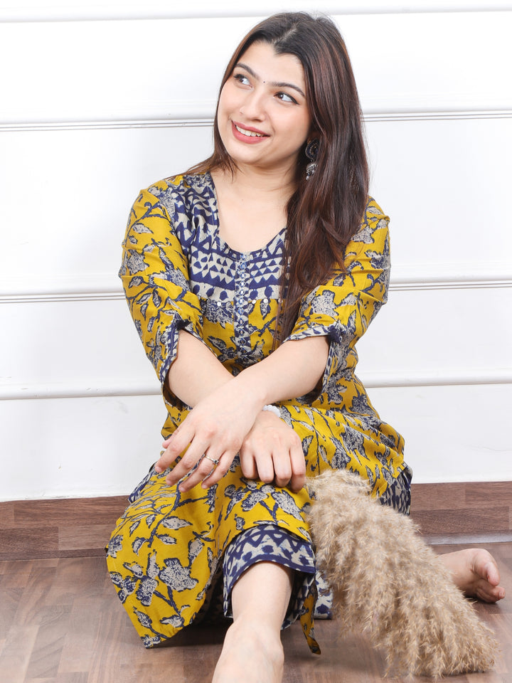 Subhranti Dandelion Yellow Digital Print in Knot Detaling Muslin 2 Piece Set