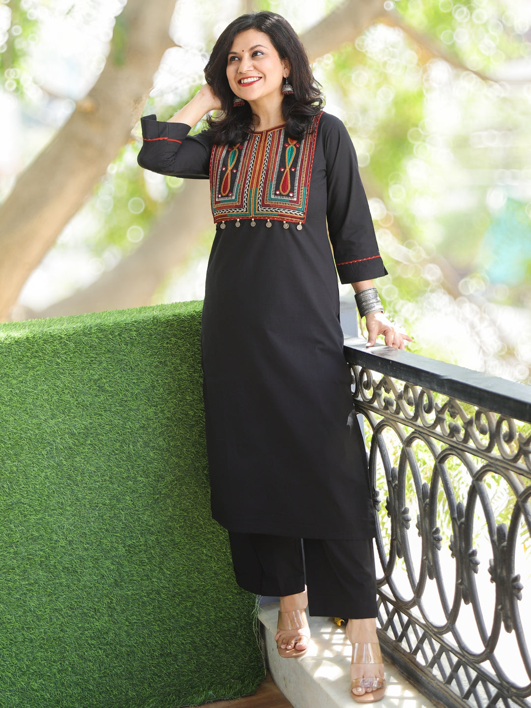 Subhranti Raven Black Thread Embroidered Neck Work Cotton 2 Piece Set