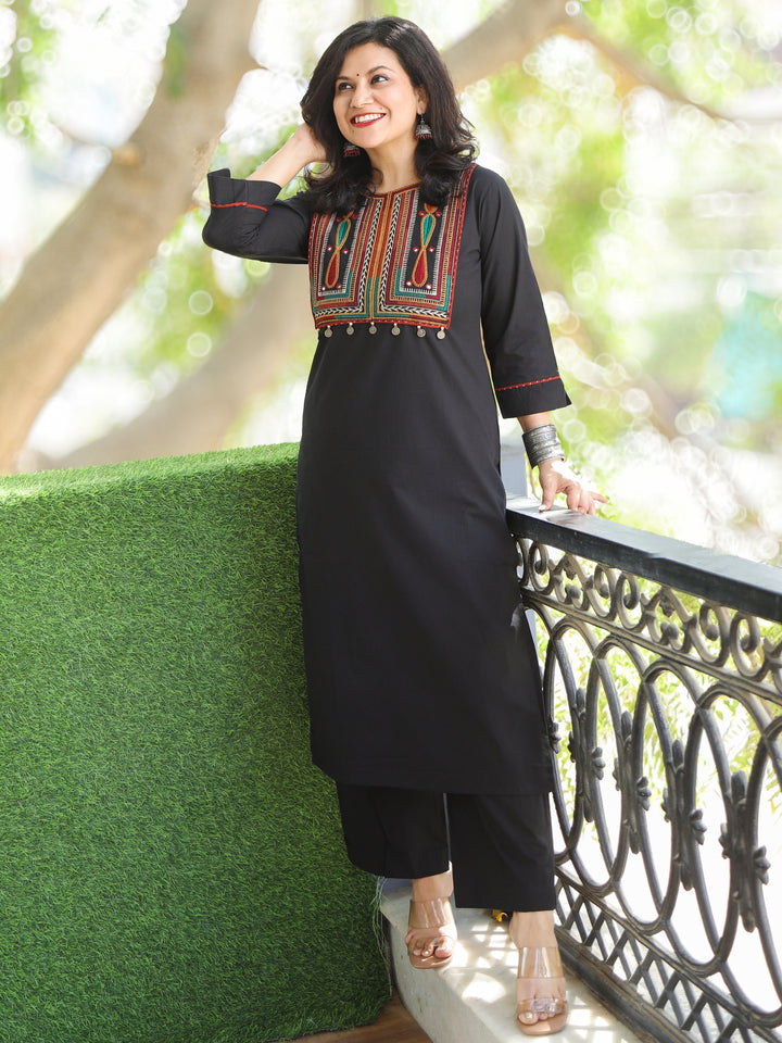 Subhranti Raven Black Thread Embroidered Neck Work Cotton 2 Piece Set