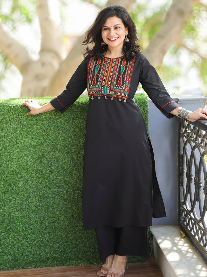 Subhranti Raven Black Thread Embroidered Neck Work Cotton 2 Piece Set