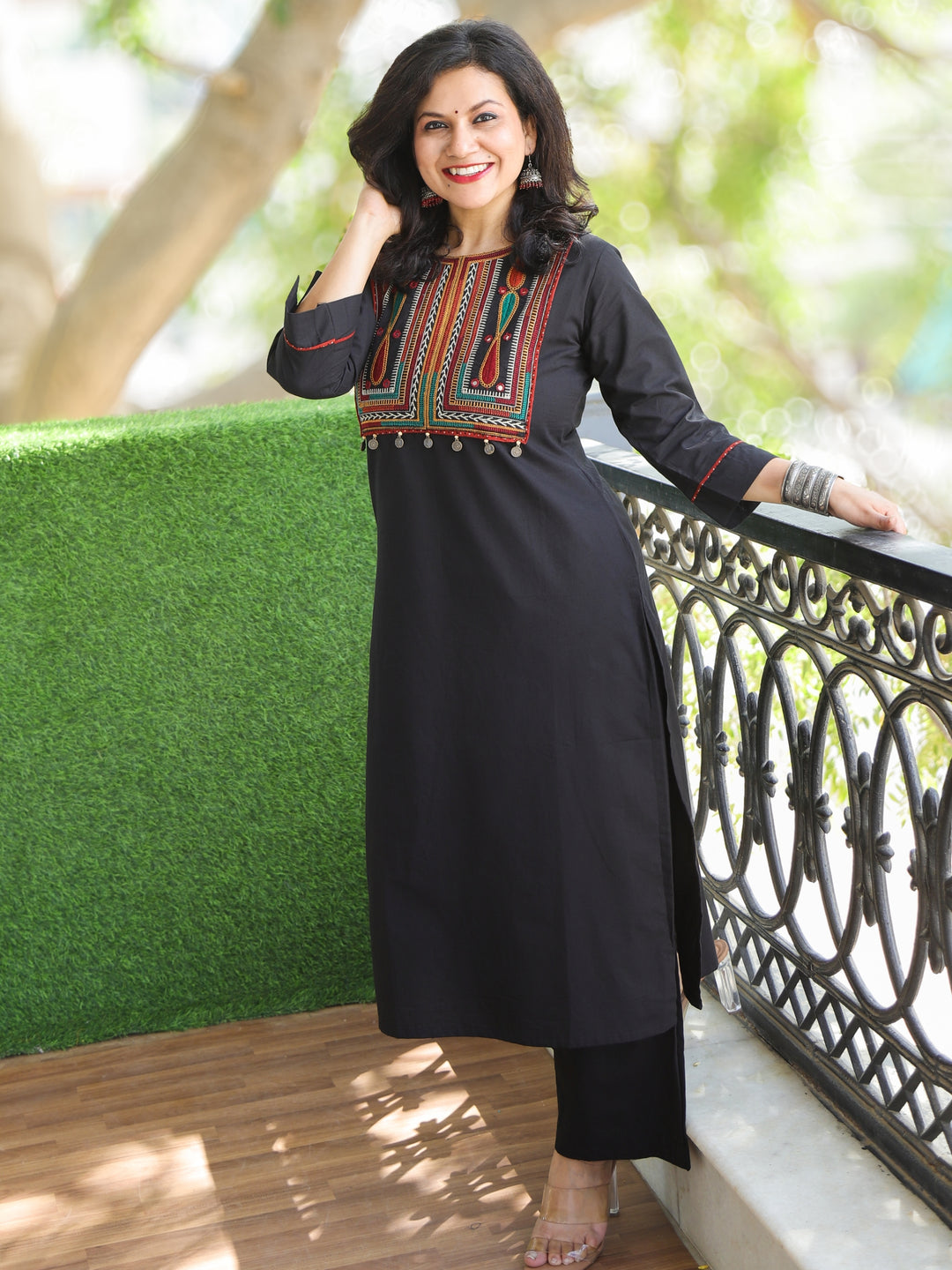 Subhranti Raven Black Thread Embroidered Neck Work Cotton 2 Piece Set