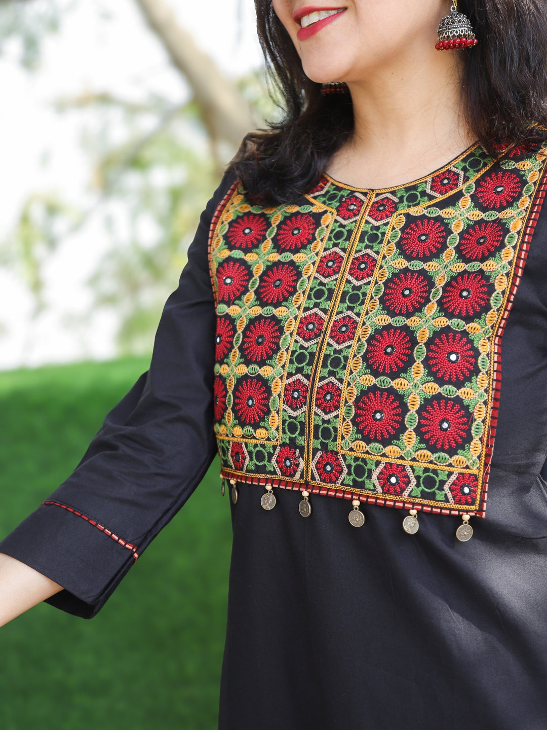 Subhranti Classic Black Thread Embroidered Neck Work Cotton 2 Piece Set