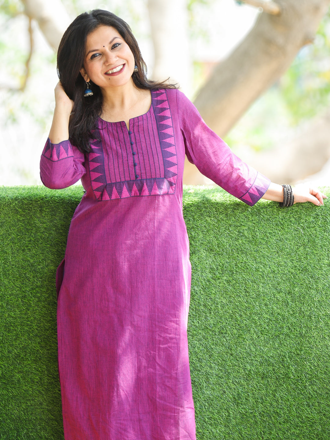 Sunaina Orchid Purple Lace Work on Neck and Hem South Cotton Kurti