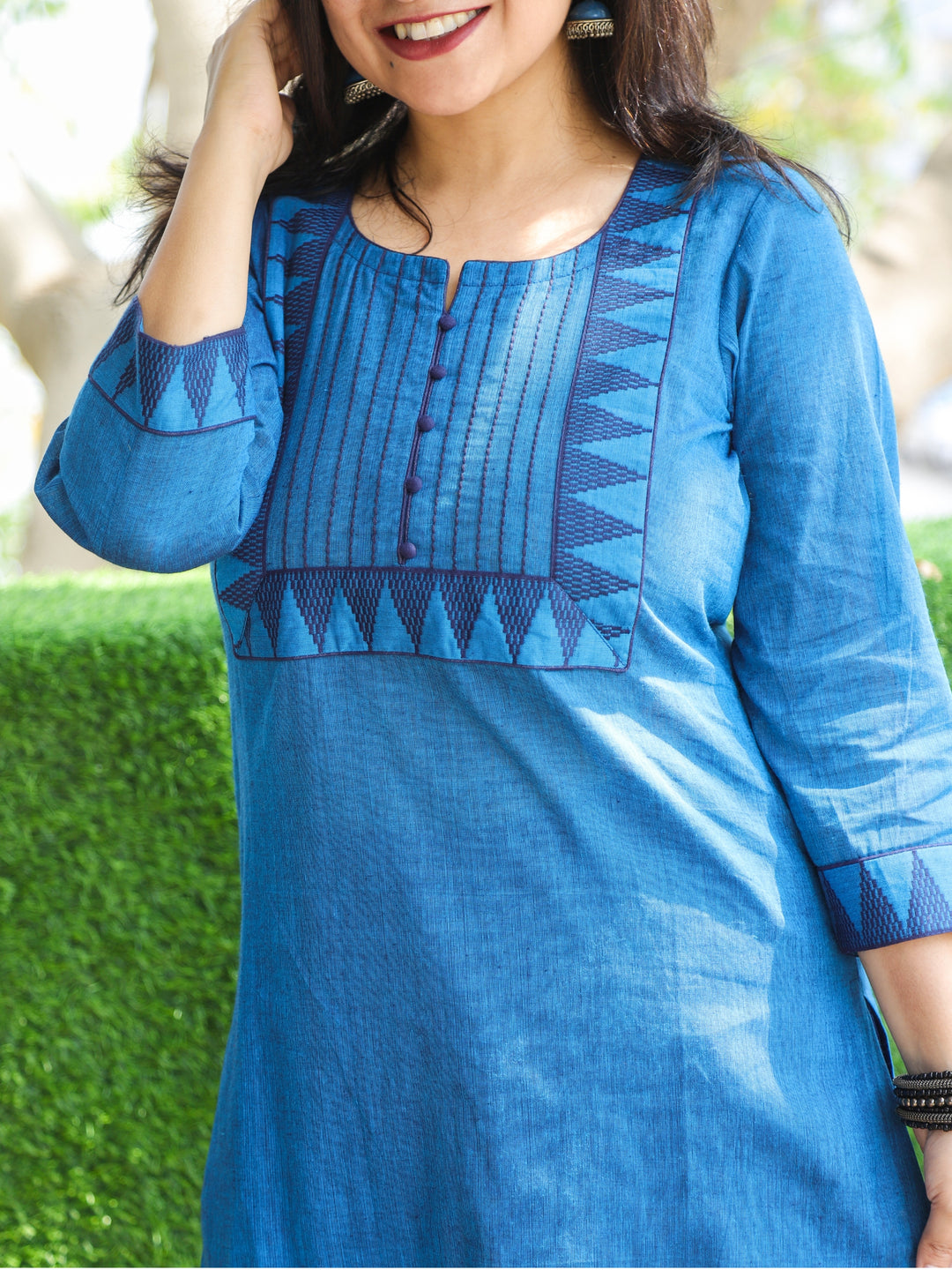 Sunaina Diamond Blue Lace Work on Neck and Hem South Cotton Kurti