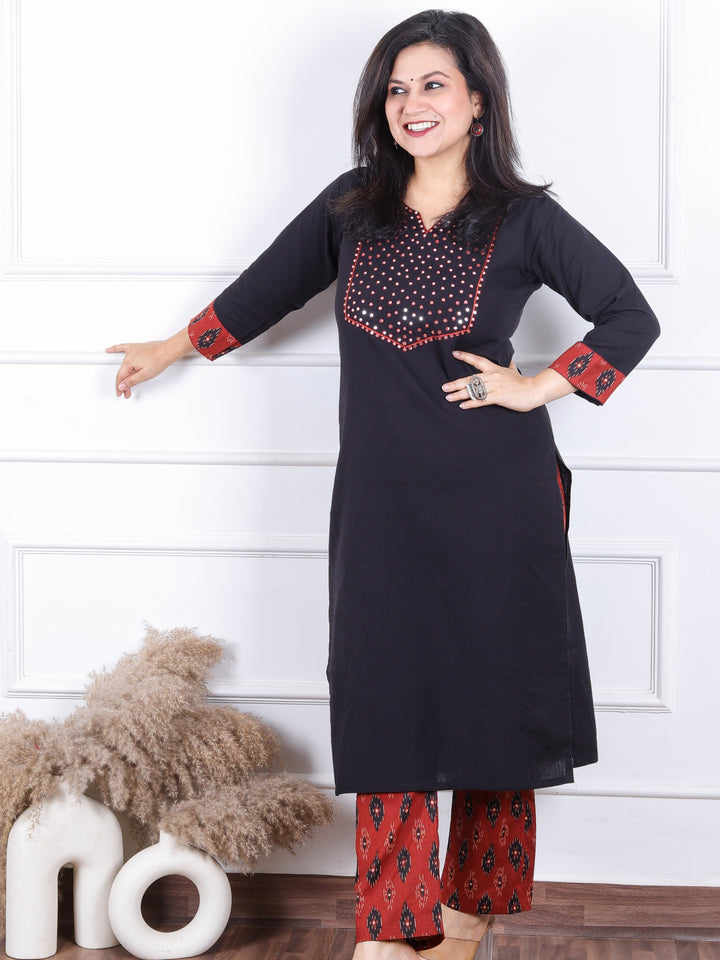 Gulbaras Ebony Black Patra with Thread Work Patch Cotton 2 Piece Set