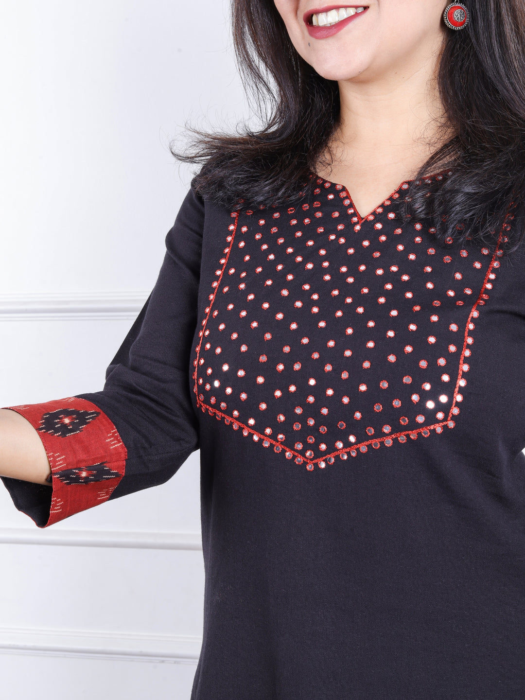 Gulbaras Ebony Black Patra with Thread Work Patch Cotton 2 Piece Set