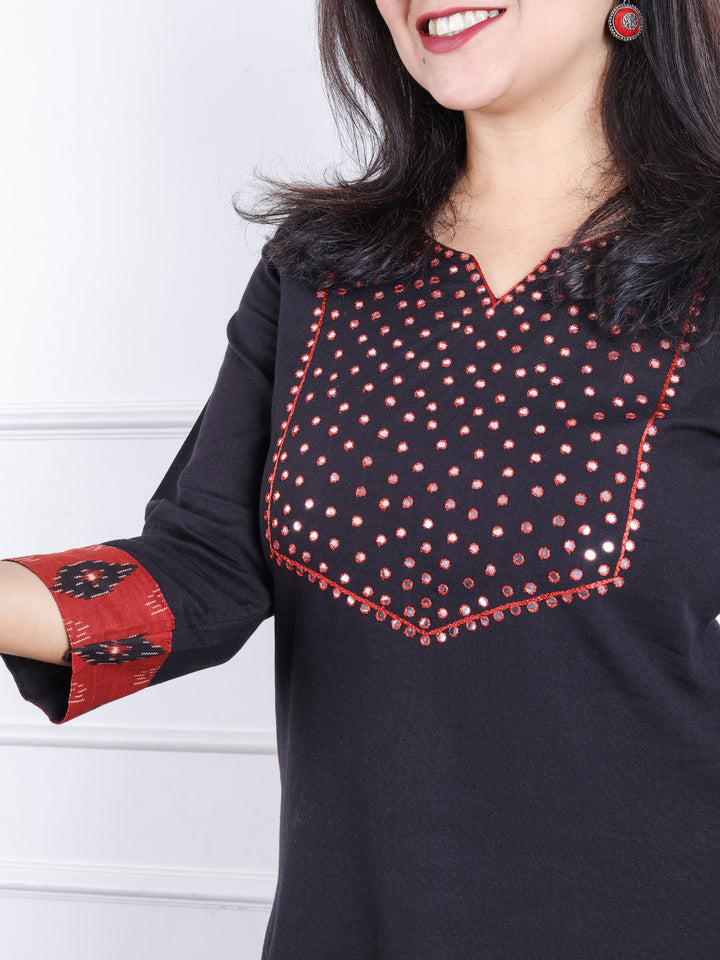 Gulbaras Ebony Black Patra with Thread Work Patch Cotton 2 Piece Set