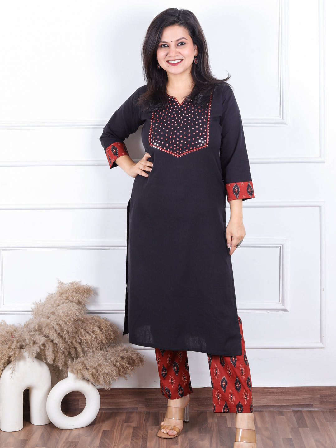 Gulbaras Ebony Black Patra with Thread Work Patch Cotton 2 Piece Set