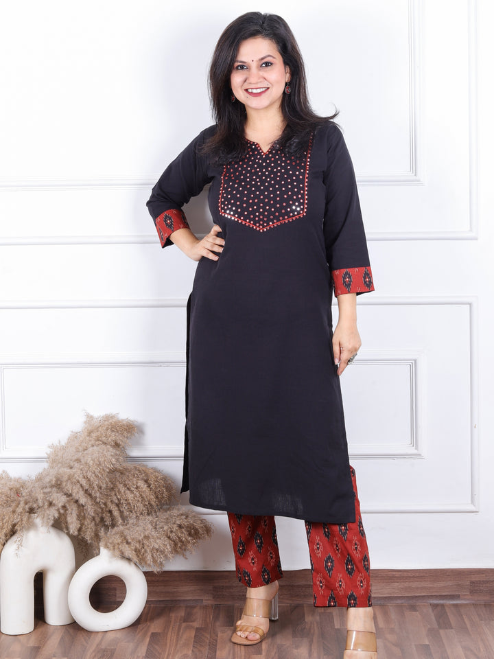 Gulbaras Ebony Black Patra with Thread Work Patch Cotton 2 Piece Set