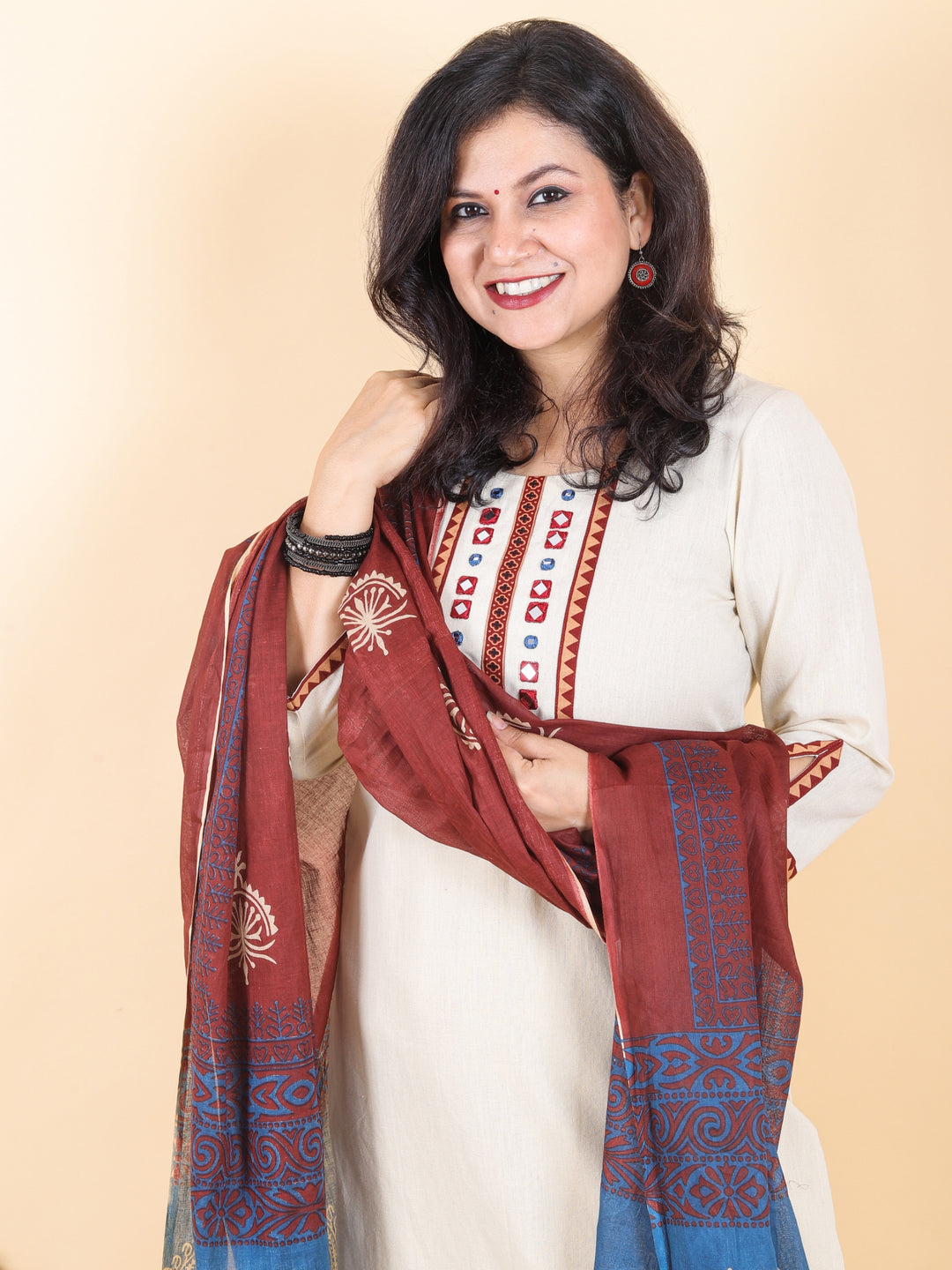 Dashtaan Champagne Beige Mirror Neck Work with Lace Cotton 3 Piece Set-D2