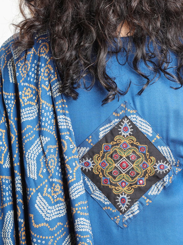 Malikaa Royal Blue Rayon Satin Yoke with Mirror Work Rayon Satin 3 Piece Set