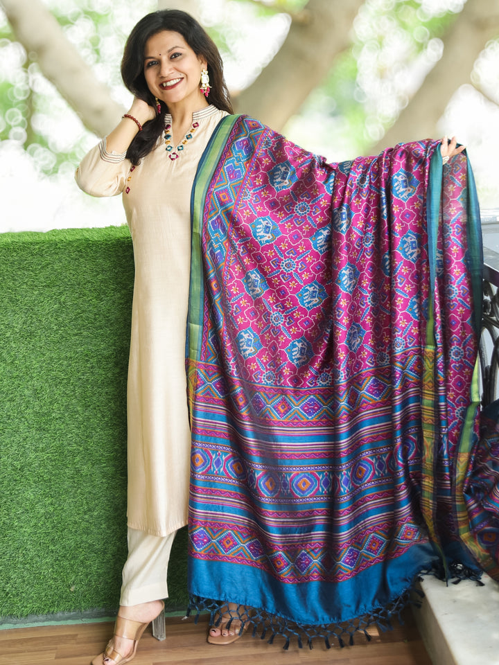 Revti Beige V Neck with Mirror Work and Ban Collar in Roman Silk 3 Piece Set