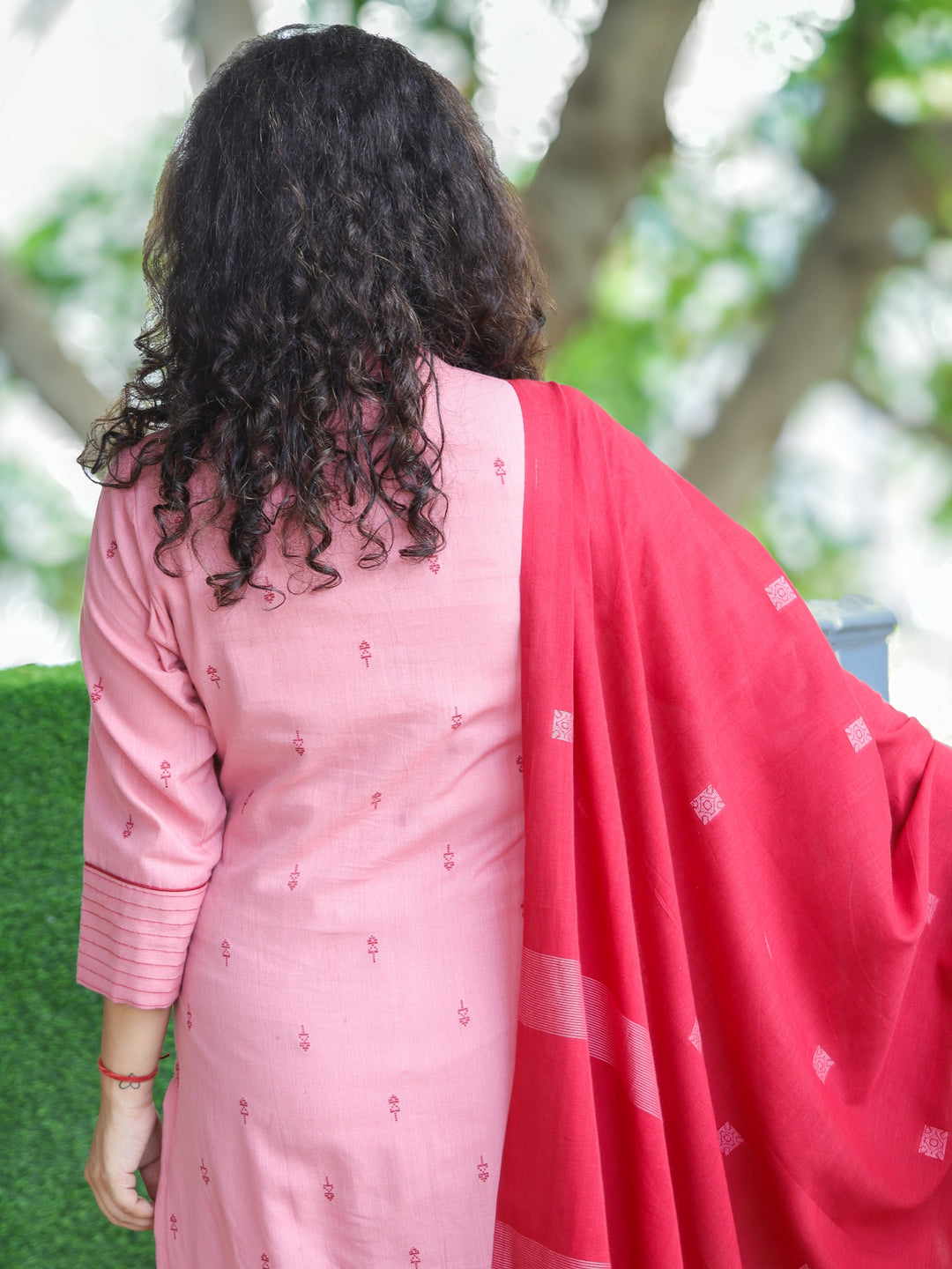Shristhi Mauve Pink Potli Button with Ban Collar in Thread Weaved South Cotton 3 Piece Set
