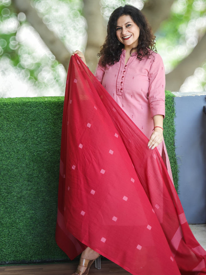 Shristhi Mauve Pink Potli Button with Ban Collar in Thread Weaved South Cotton 3 Piece Set