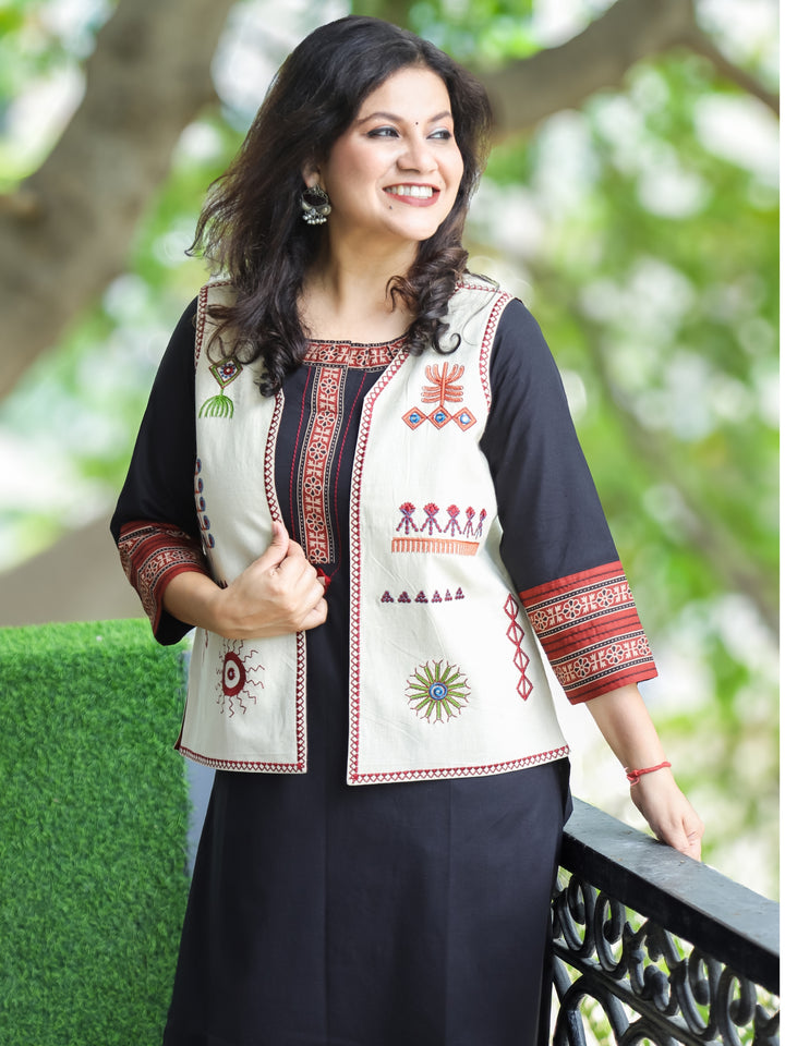 Sejal Shell Beige All Over Embroidered Work Cotton Jacket