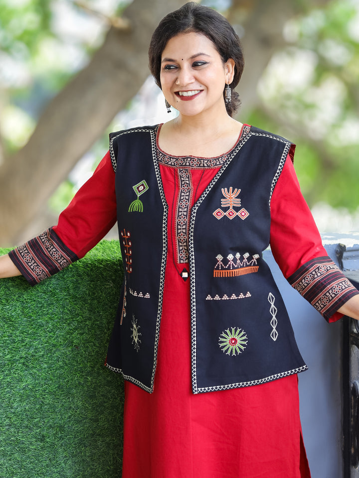 Sejal Midnight Black All Over Embroidered Work Cotton Jacket