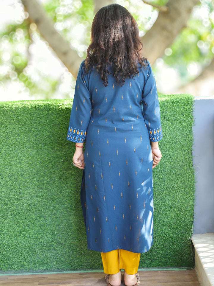 Saloni Denim Blue Thread with Sequine Work in Pigment Printed Cotton Kurti