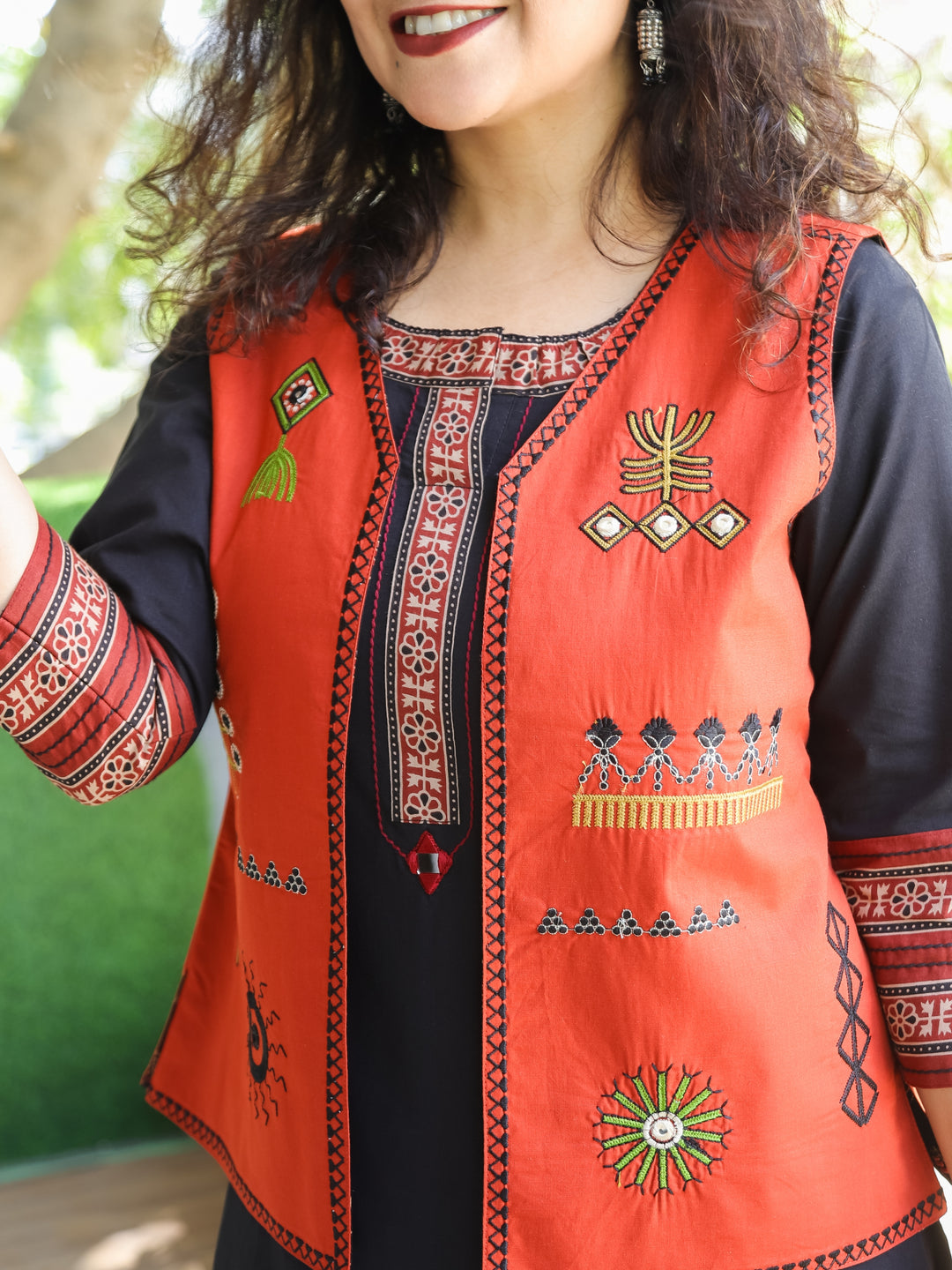 Sejal Rust Orange All Over Embroidered Work Cotton Jacket