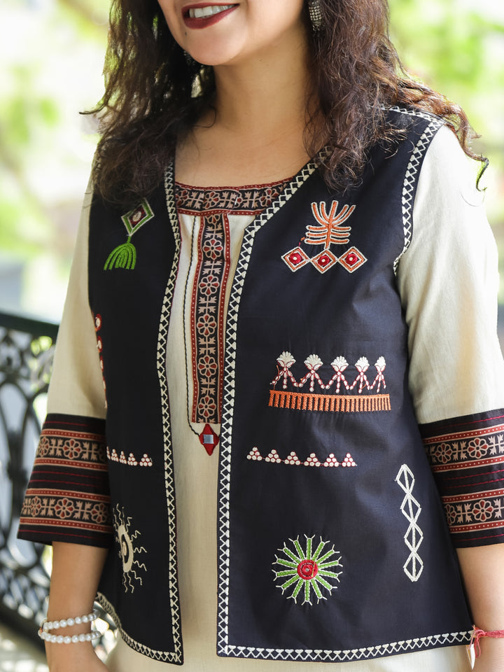 Sejal Midnight Black All Over Embroidered Work Cotton Jacket