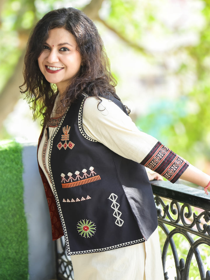 Sejal Midnight Black All Over Embroidered Work Cotton Jacket