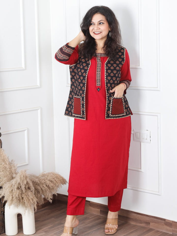 Sejal Ebony Black Lotus Printed Cotton Jacket with Pocket