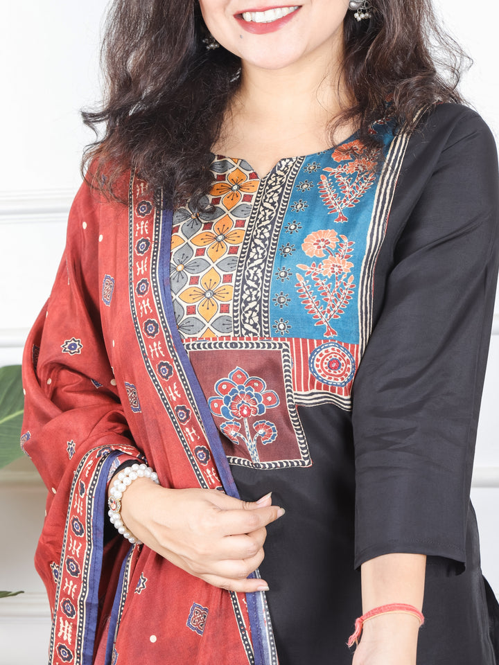 Samriddhi Night Black Digital Printed Patch with Sequine Work Modal 3 Piece Set