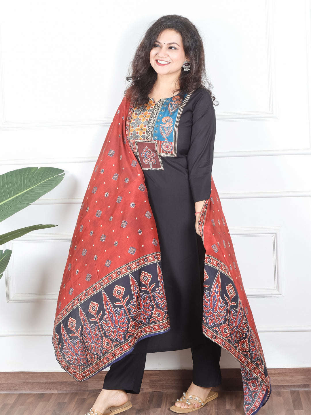 Samriddhi Night Black Digital Printed Patch with Sequine Work Modal 3 Piece Set