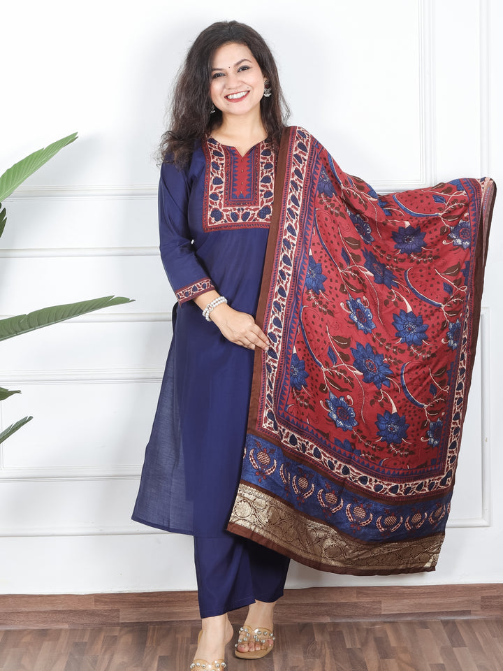 Samriddhi Indigo Blue Digital Printed Patch with Sequine Work Modal 3 Piece Set