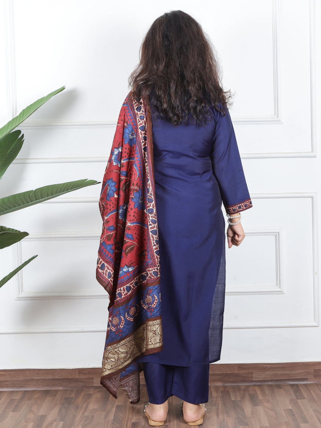 Samriddhi Indigo Blue Digital Printed Patch with Sequine Work Modal 3 Piece Set