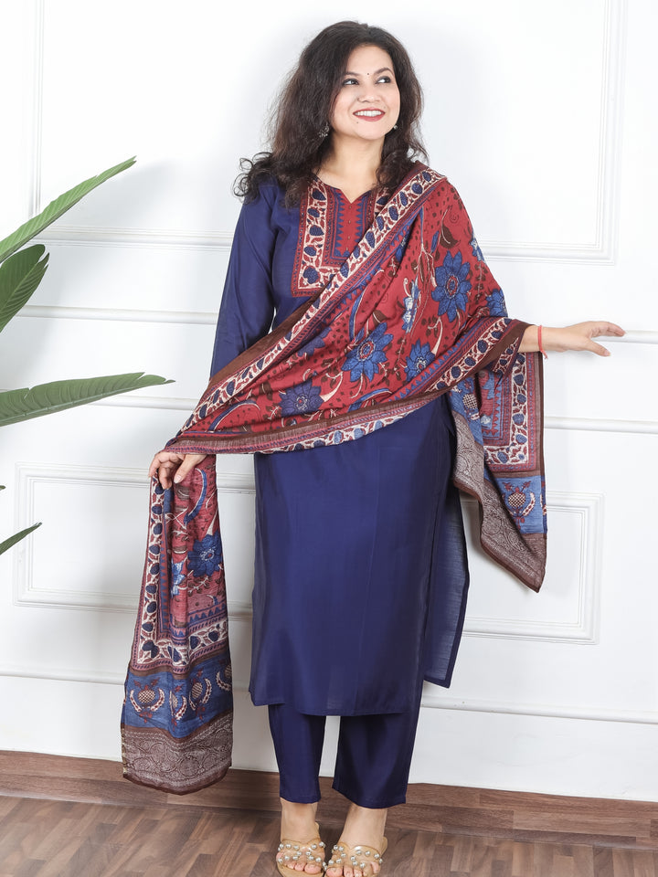Samriddhi Indigo Blue Digital Printed Patch with Sequine Work Modal 3 Piece Set