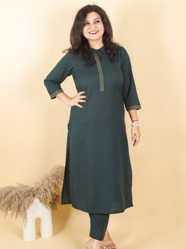 Sajj Sacramento Green Round Neck with Printed Patch Work Cotton 2 Piece Set