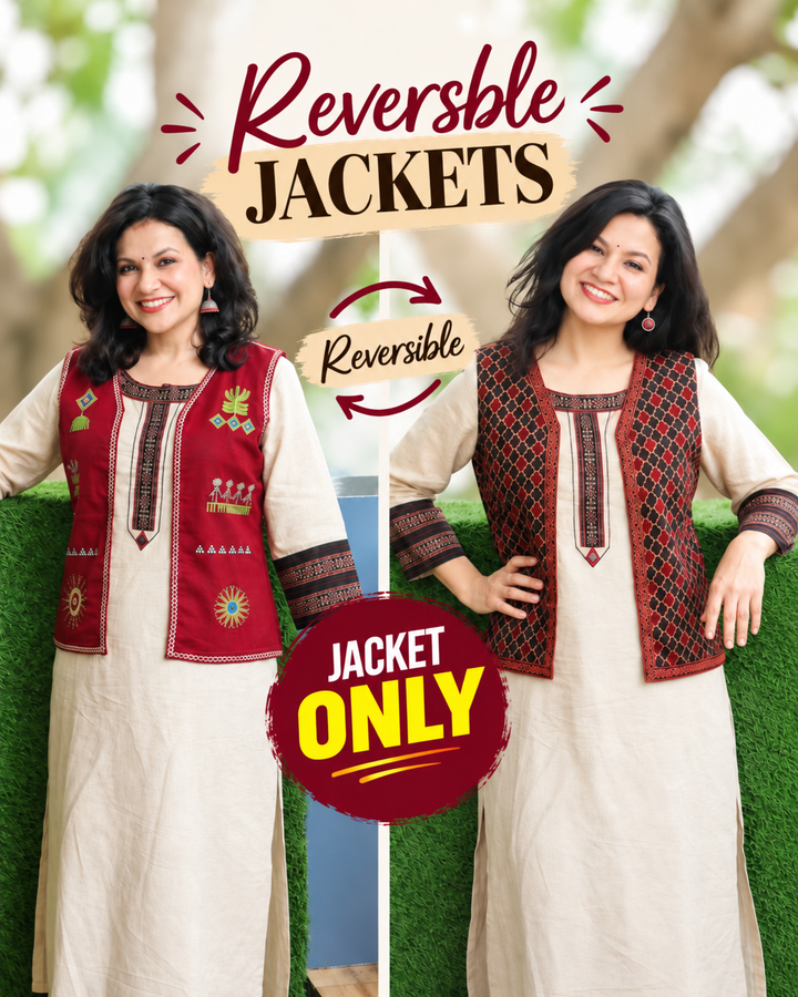 Sara Maroon Embroidered Reversible Cotton Jacket