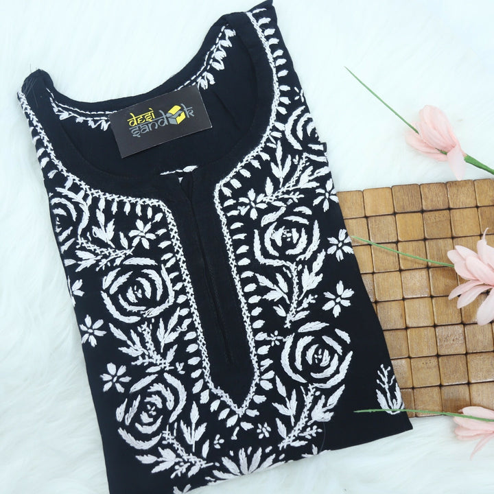 Black Rayon Chikankari Work Kurti