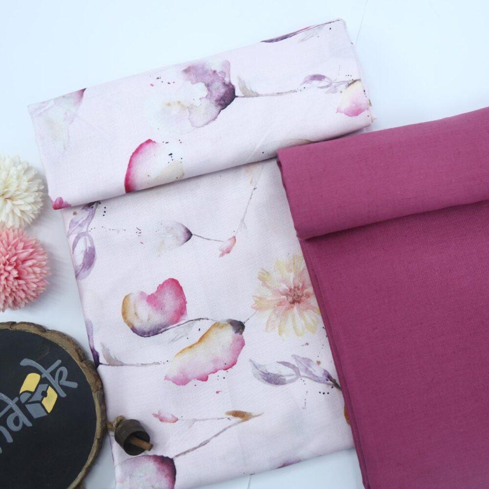 Light Pink Printed Art Cotton with Magenta Cotton Flax Fabric