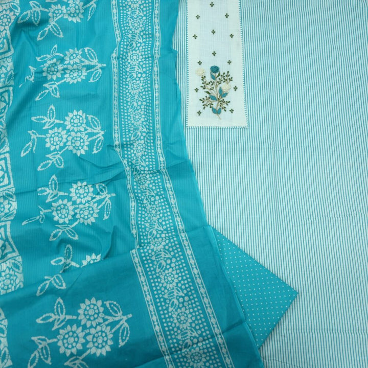 Turquoise Stripe Printed Cotton Top with Printed Dupatta Set