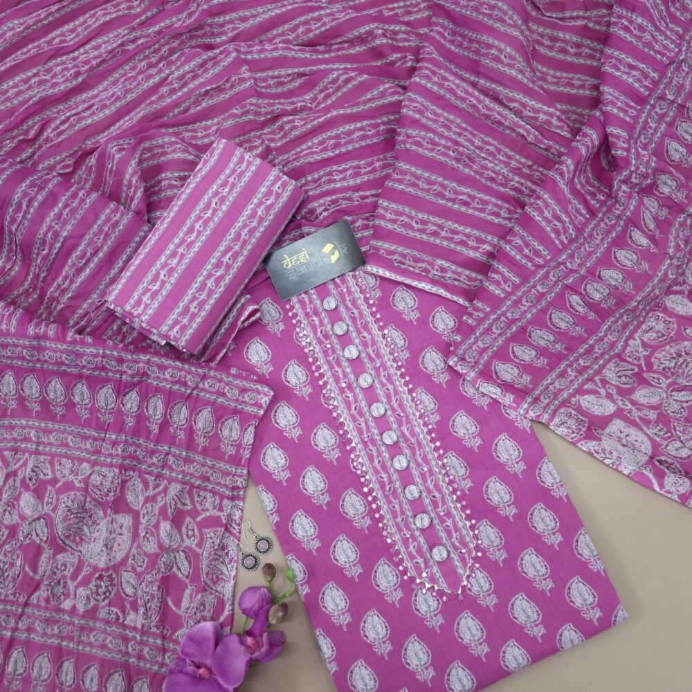 Mulberry Magenta Printed Cotton Top and Dupatta Set