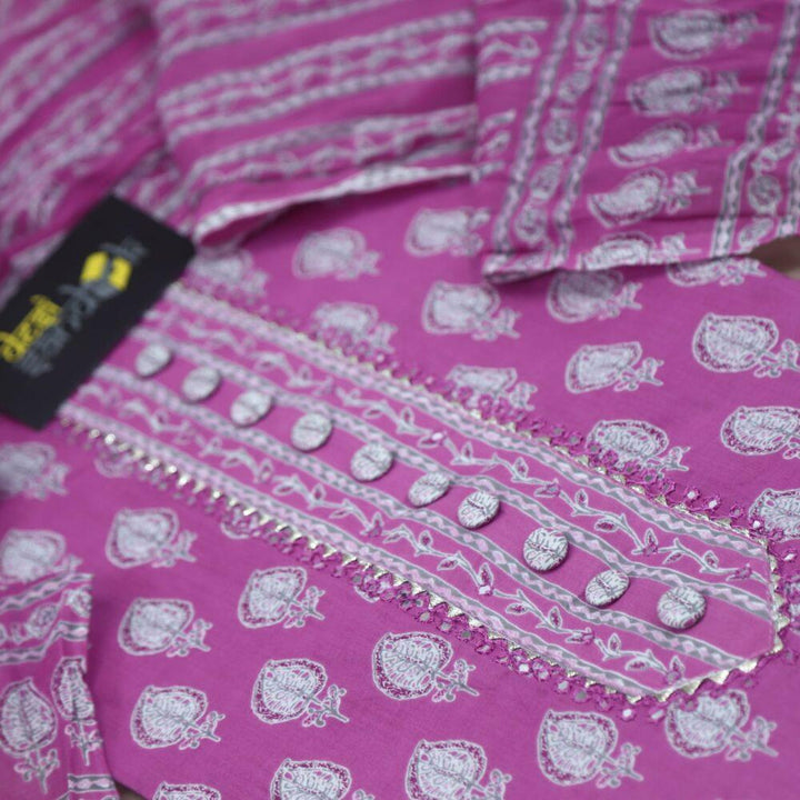 Mulberry Magenta Printed Cotton Top and Dupatta Set