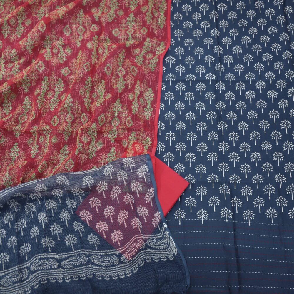 Denim Blue Printed Top with Red Printed Kota Dupatta Set-2