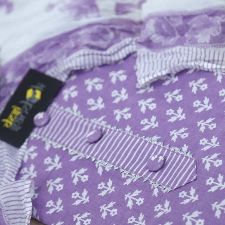 Orchid Purple Printed Cotton Top with White Printed Dupatta Set -D4