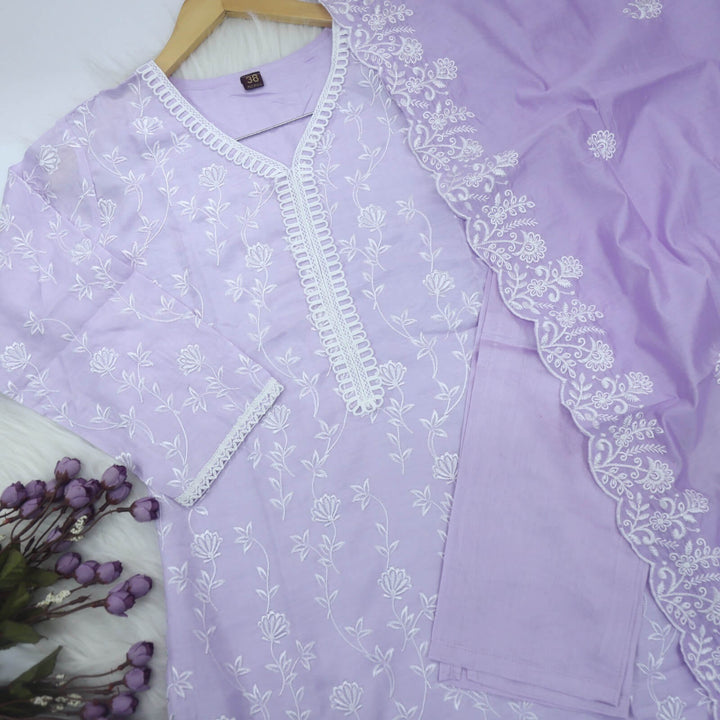 Lilac Muslin 3 Piece Set with Cotton Silk Dupatta