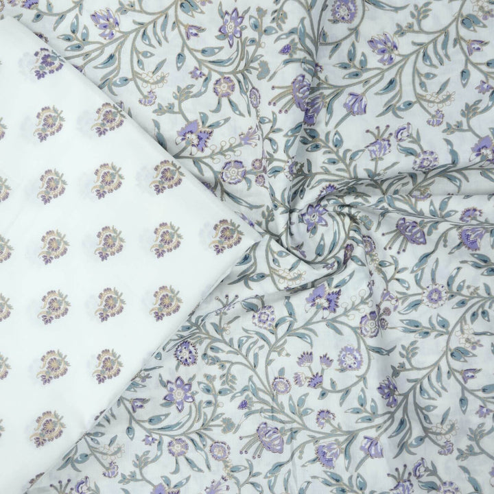 White and Purple Digital Printed Cotton Fabric