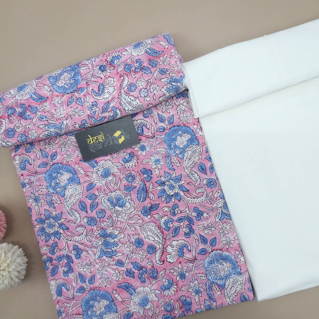 Light Pink Cotton Dobby Printed Fabric with Cream Flex