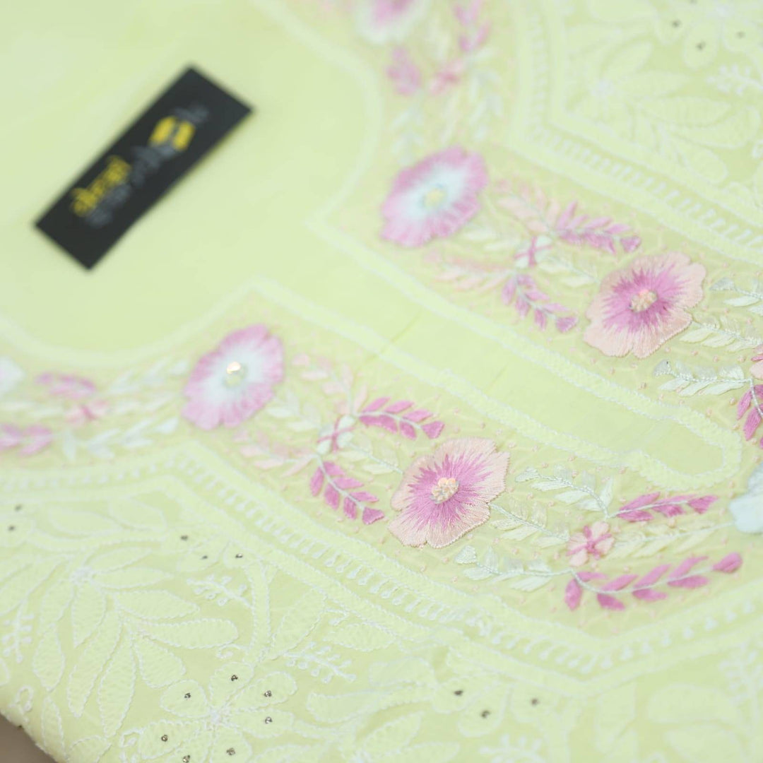 Lemon Yellow Hand Parsi Embroidered Chikankari With Mukaish work Top